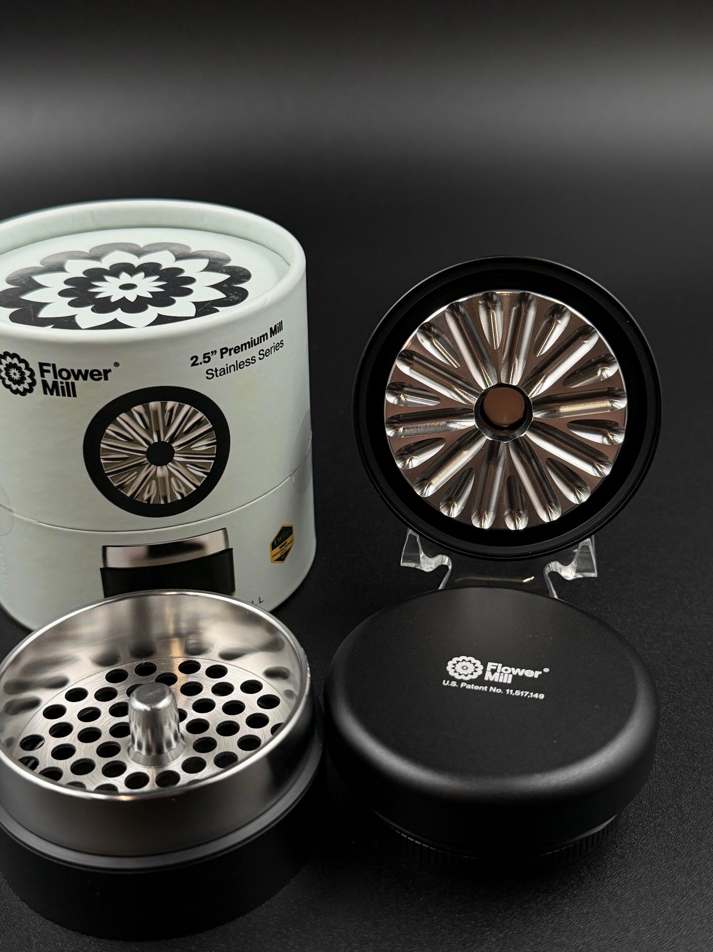 Flower Mill - 2.5” Premium Stainless Series Grinder (Black)