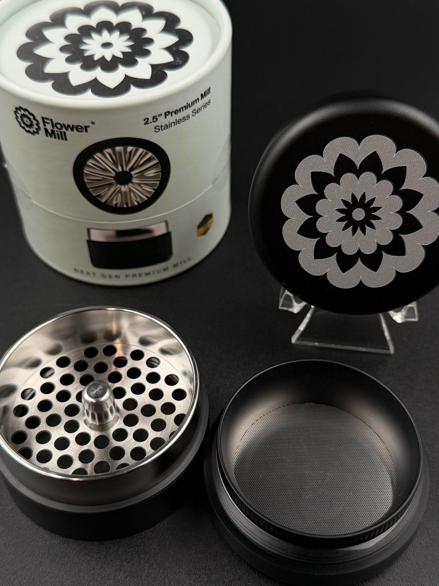 Flower Mill - 2.5” Premium Stainless Series Grinder (Black)