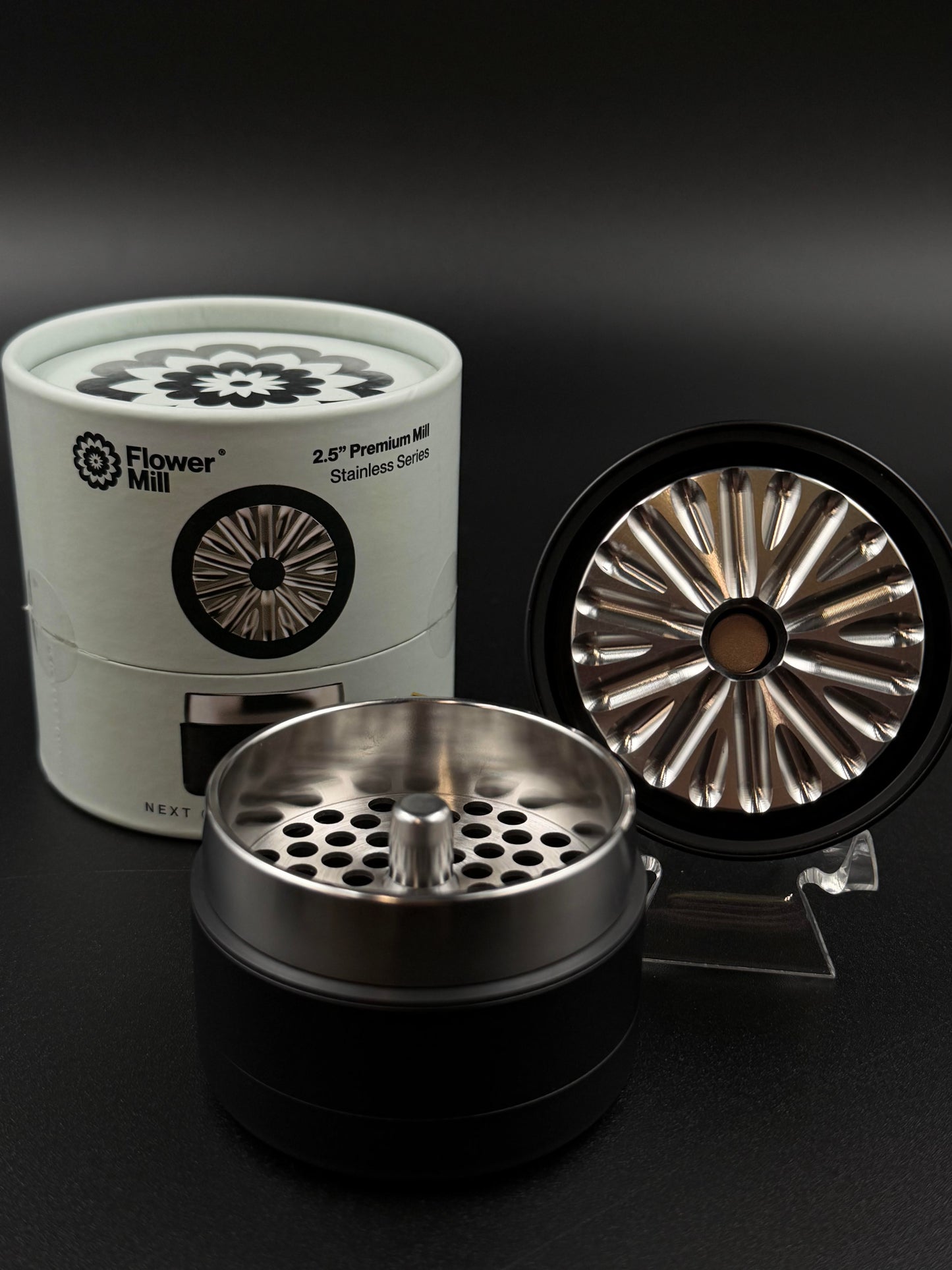 Flower Mill - 2.5” Premium Stainless Series Grinder (Black)