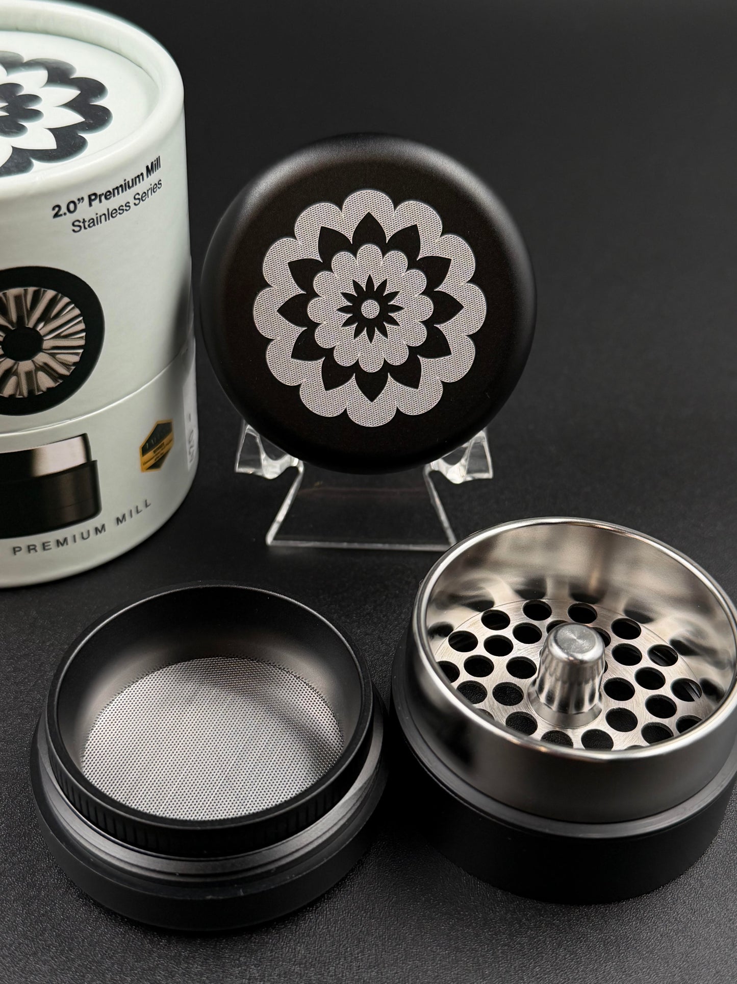 Flower Mill - 2.0” Premium Stainless Series Grinder (Black)